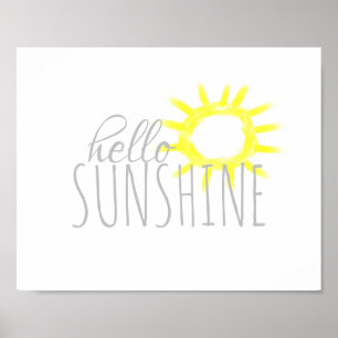 Póster divertido hola luz solar cita sol pintado de forma