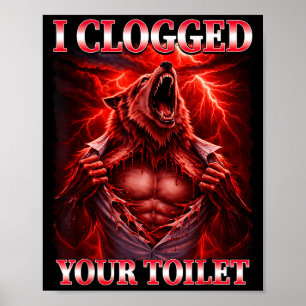 Póster Divertido inodoro atascado meme del lobo alfa brai