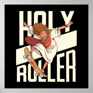Póster Divertido Jesús de Patinaje sobre Ruedas Holy Roll