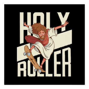 Póster Divertido Jesús de Patineta Holy Roller