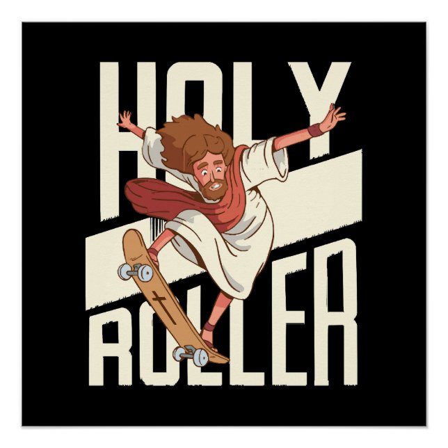 Póster Divertido Jesús de Patineta Holy Roller (Anverso)