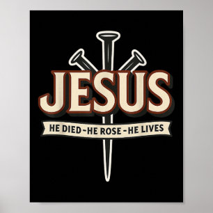 Póster Divertido Jesús Murió Resucitó Vive Clavos Cruz J