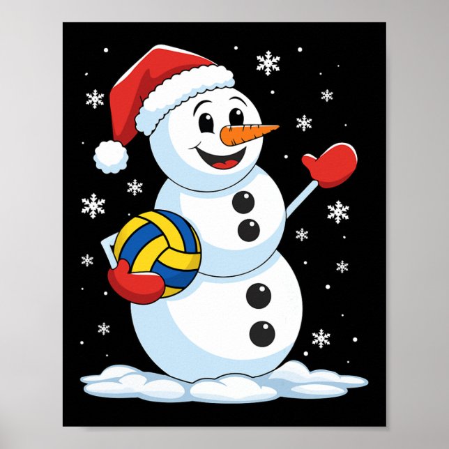 Póster Divertido juego de voleibol de Navidades de snowma (Frente)