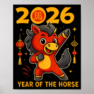 Póster Divertido Kawaii Lunar 2026 Año Del Caballo Chino