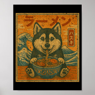 Póster Divertido Kawaii Ramen Husky Fideos Japoneses Husk