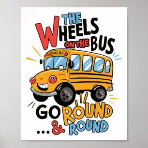 Póster Divertido Las Ruedas Del Autobús Toddler Niños De