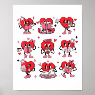 Póster Divertido lector de Día de San Valentín de libro d