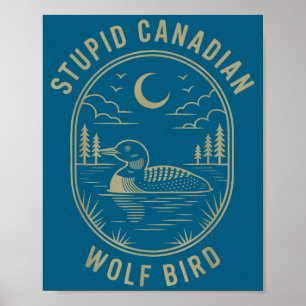 Póster Divertido Lobo Canadiense Ave Loon Hockey Vida Sil