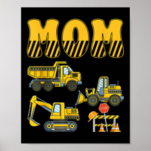 Póster Divertido Mamá Papá Construcción Excavador Niños F