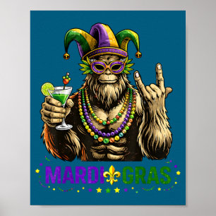 Póster Divertido Mardi Gras Bigfoot Roca Sasquatch