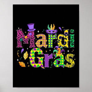 Póster Divertido Mardi Gras Disfraz Jester Gorra Nueva Or