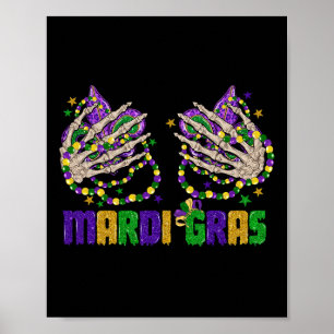 Póster Divertido Mardi Gras Skeleton Manos Con Colas Y Ho