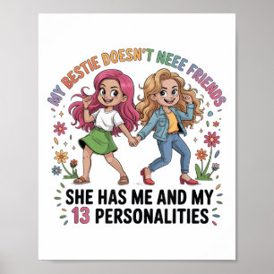 Póster Divertido Mi Ie No Necesita Más Amigos Ella Me Tie