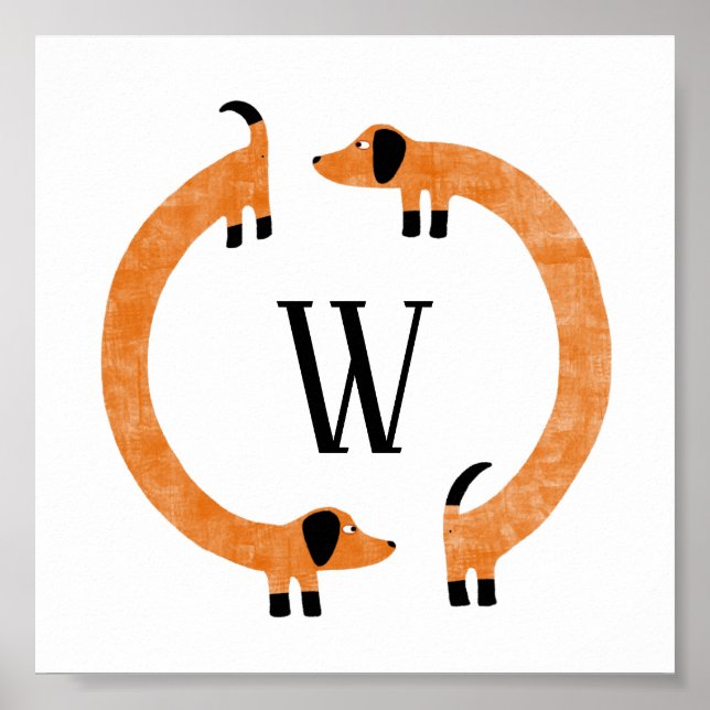 Póster Divertido Monograma de perros Dachshund Sausage (Frente)