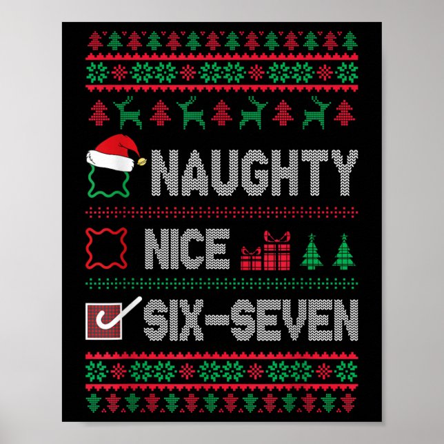Póster Divertido Naughty Nice 6 7 Meme Feo Xmas Seis (Frente)