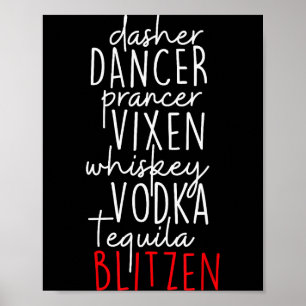 Póster Divertido Navidad Dasher Bailarín Prancer Vixen Bi