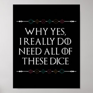 Póster Divertido Nerdy Gaming D20 Rpg Dice Cita Graph