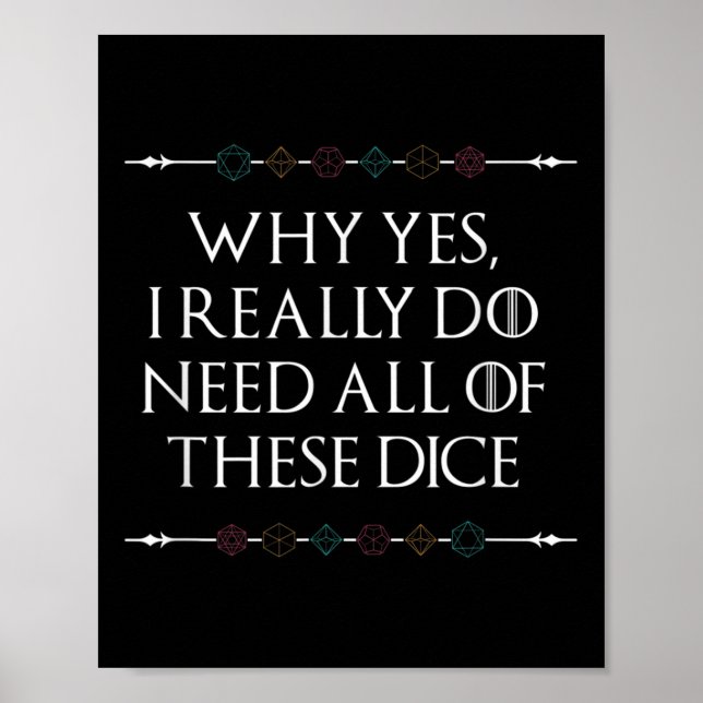 Póster Divertido Nerdy Gaming D20 Rpg Dice Cita Graph (Frente)