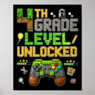 Póster Divertido nivel de 4to grado desbloqueado vuelve a