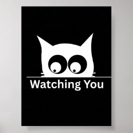 Póster Divertido Observándote Gato Lindo Minimalista