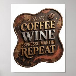 Póster Divertido Oro CAFÉ VINO ESPRESSO MARTINI REPETIR