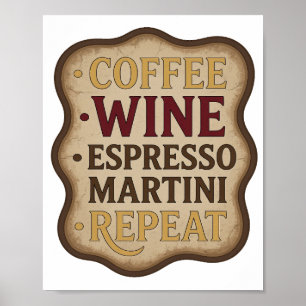 Póster Divertido Oro CAFÉ VINO MARTINI DE ESPRESSO REPETI