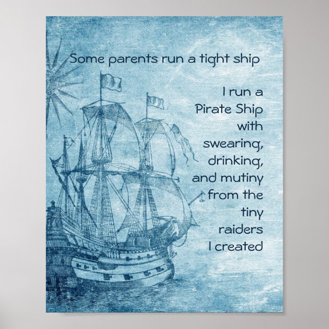 Póster Divertido Padres Cita Pirata Barco Pirata (Frente)
