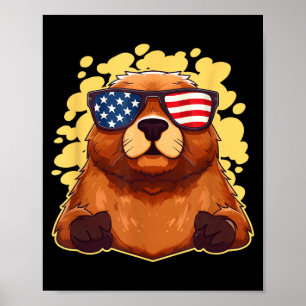 Póster Divertido Patriótico Marmota Bandera Americana 4 D