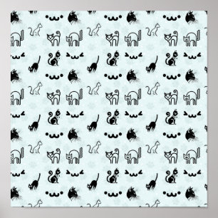 Póster Divertido Patrón de Gato Caprichoso Negro Blanco A