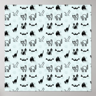 Póster Divertido Patrón de Gato Caprichoso Negro Blanco A