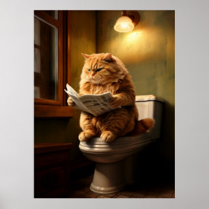 Póster Divertido periódico de lectura de gato gordo sobre