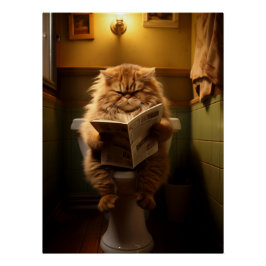 Póster Divertido periódico de lectura de gato gordo sobre