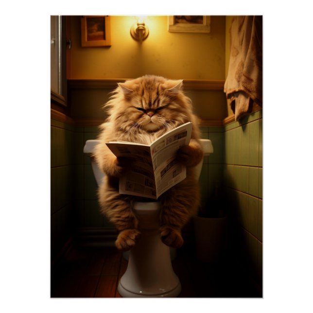 Póster Divertido periódico de lectura de gato gordo sobre (Anverso)