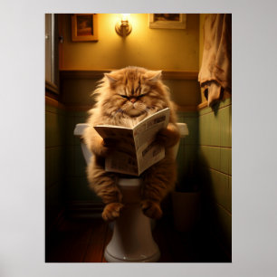 Póster Divertido periódico de lectura de gato gordo sobre