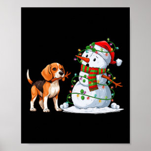 Póster Divertido Perro Beagle Snowman Árbol de Navidad en