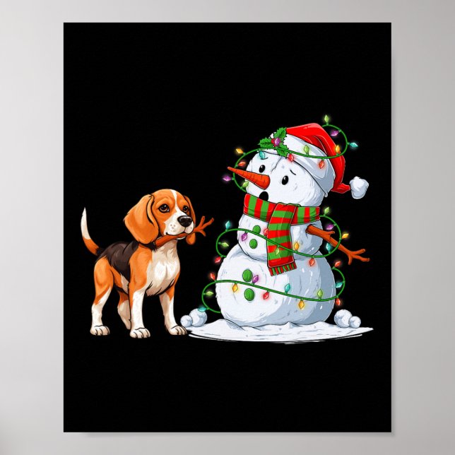 Póster Divertido Perro Beagle Snowman Árbol de Navidad en (Frente)