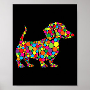 Póster Divertido perro de Dachshund ama al polka Dot feli