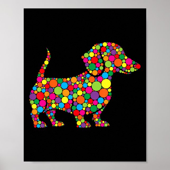 Póster Divertido perro de Dachshund ama al polka Dot feli (Frente)