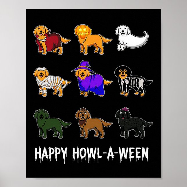 Póster Divertido perro de recuperación de oro Halloween F (Frente)