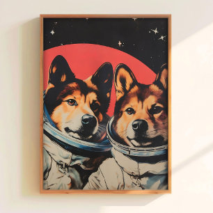 Póster Divertido Perro en el Espacio Impresión Ret