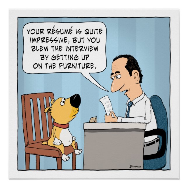 Póster Divertido perro sopla entrevista de trabajo (Anverso)