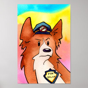 Póster Divertido policía acuarela Corgi