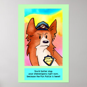 Póster Divertido policía acuarela Corgi