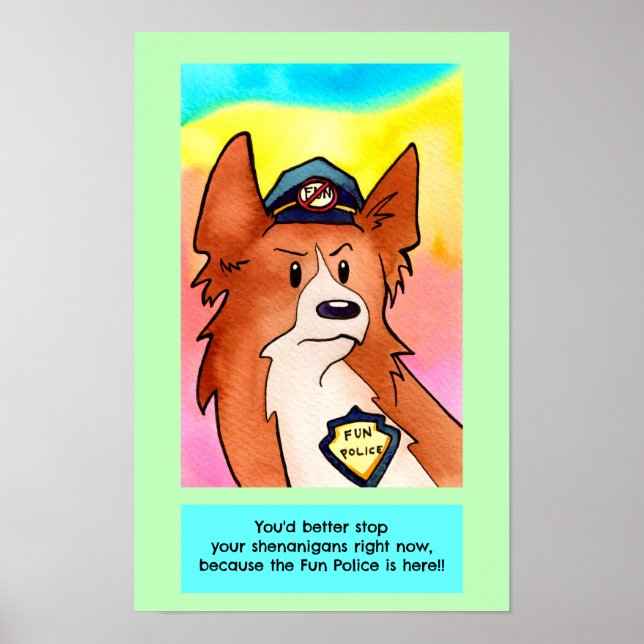 Póster Divertido policía acuarela Corgi (Frente)
