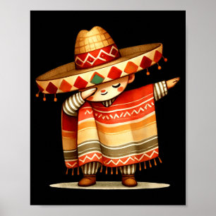 Póster Divertido Poncho Mexicano Dabbing Sombrero Cinco D