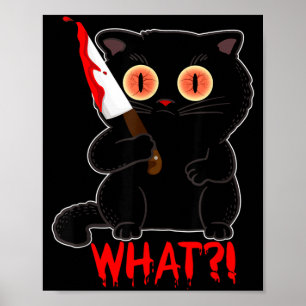 Póster Divertido Qué_ Gato Negro de Halloween Apuñala Gat