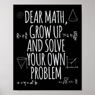 Póster Divertido Querida Matemáticas Crece Cita Soluciona