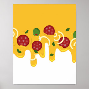 Póster Divertido Queso de Pizza Goteante Retro Keto Fiest