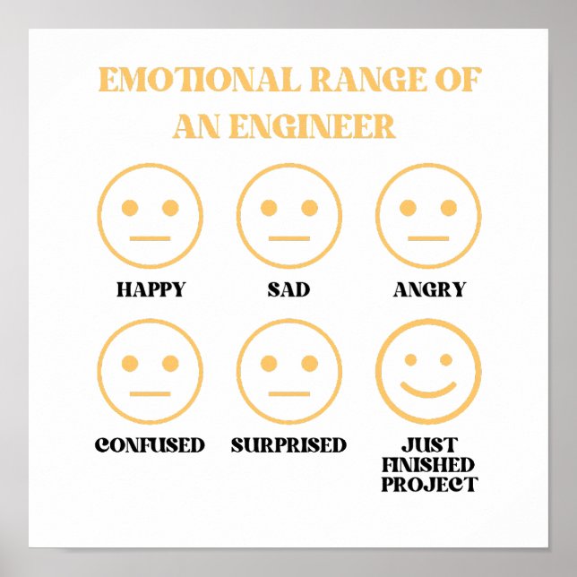 Póster Divertido Rango Emocional De Un Ingeniero (Frente)