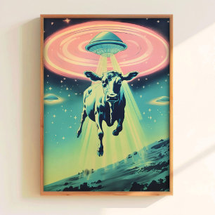 Póster divertido retro de ovni Arte de abducción d